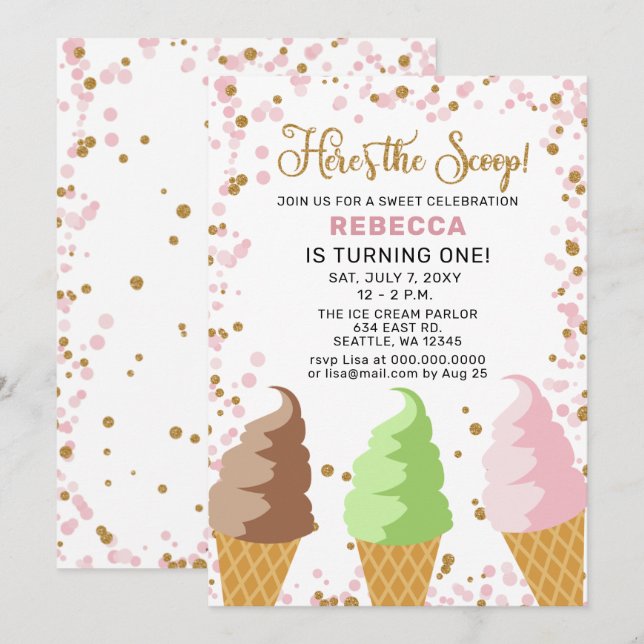 Fun Ice cream party Birthday invitation (Front/Back)