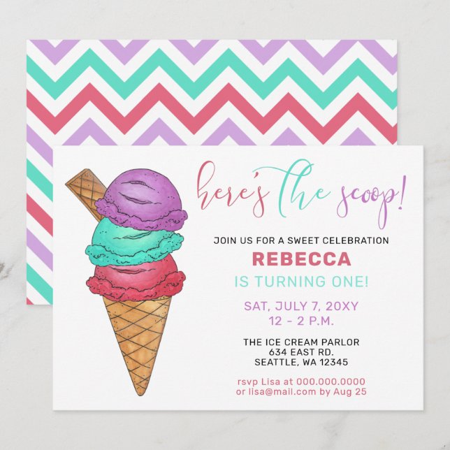 Fun Ice cream party Birthday invitation (Front/Back)
