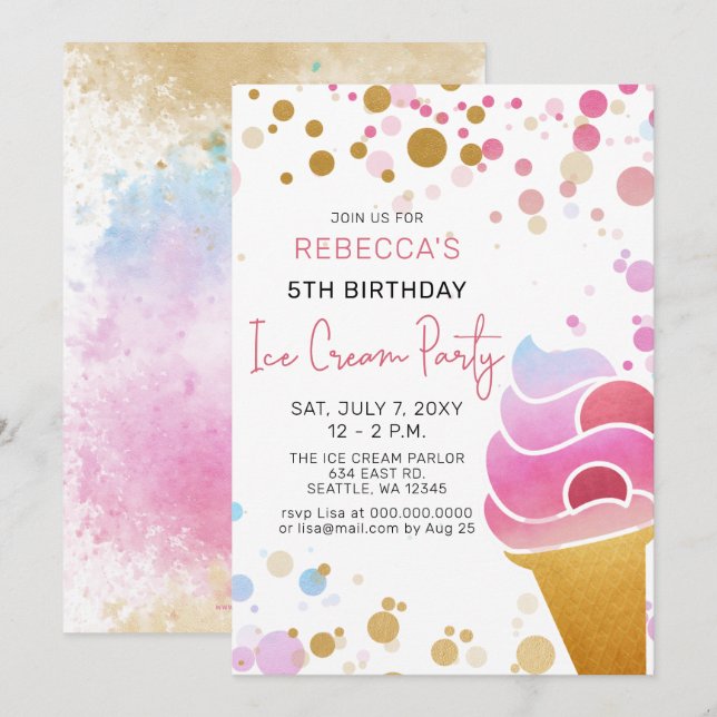 Fun Ice cream party Birthday invitation (Front/Back)