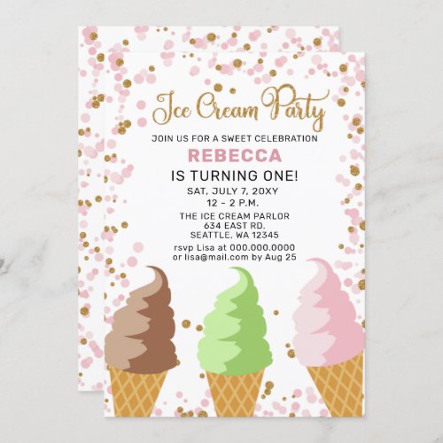 Fun Ice cream party Birthday invitation