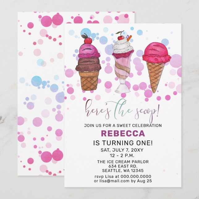 Fun Ice cream party Birthday invitation (Front/Back)
