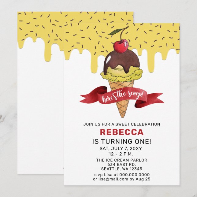 Fun Ice cream party Birthday invitation (Front/Back)