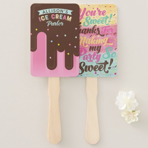 Fun Ice Cream Pink Popsicle Treat Birthday Party Hand Fan