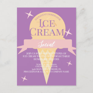 Fun Ice Cream Social Flyer Invitation Purple Postcard