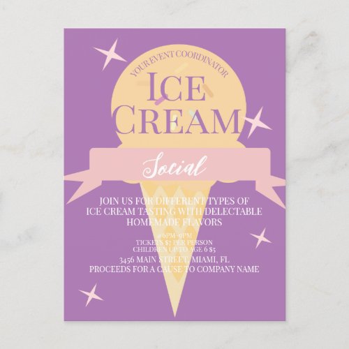  Fun Ice Cream Social Flyer Invitation  Purple  Postcard