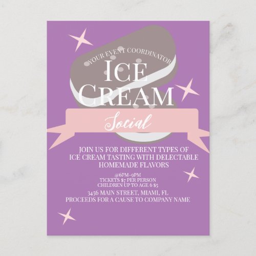  Fun Ice Cream Social Flyers Invitation  Purple Postcard