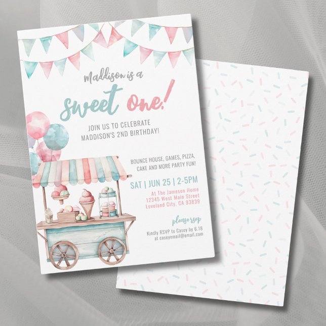 Fun Ice Cream Summer 1st Birthday Party Invitation (Fun Ice Cream Summer 1st Birthday Party Invitation)