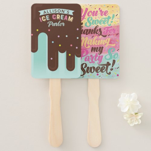 Fun Ice Cream Teal Popsicle Treat Birthday Party Hand Fan