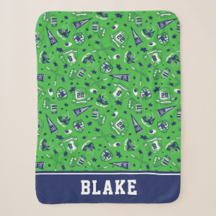 Fun Ice Hockey Gear Green Navy and White Print Sherpa Blanket