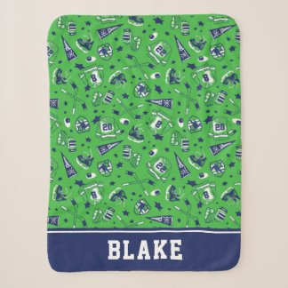 Fun Ice Hockey Gear Green Navy and White Print Sherpa Blanket