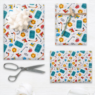 Fun Ice Hockey Wrapping Paper Sheets