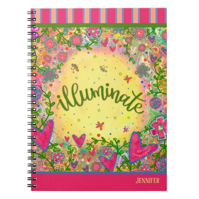 Fun Illuminate Yellow Floral Heart  Notebook (Front)