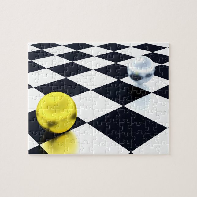 Fun Illusion Checkerboard Gold Silver Balls Jigsaw Puzzle (Horizontal)