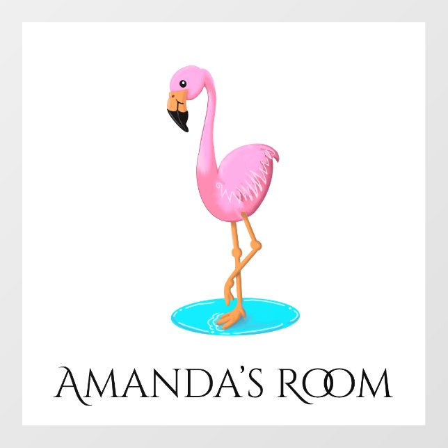 Fun illustrated pink flamingo wall decal  (Front)