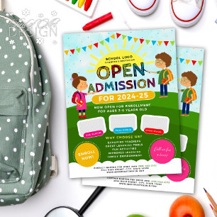 Fun Illustrated School Open Admission Insert Photo Flyer