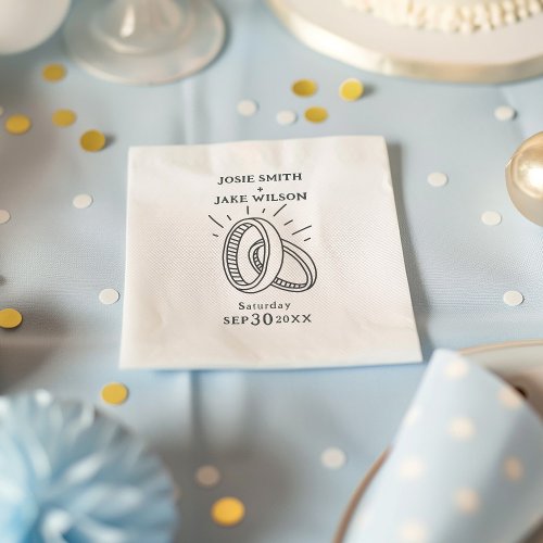 Fun illustrated wedding rings napkins