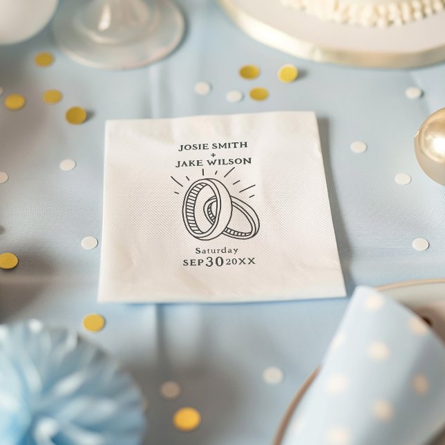 Fun illustrated wedding rings napkins (Charming napkins with illustration of two wedding rings, symbolizing unity and everlasting love)