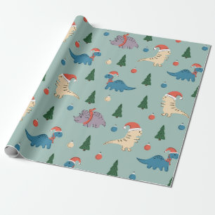 FUN ILLUSTRATION CHRISTMAS DINOSAUR GIFT WRAPPING PAPER