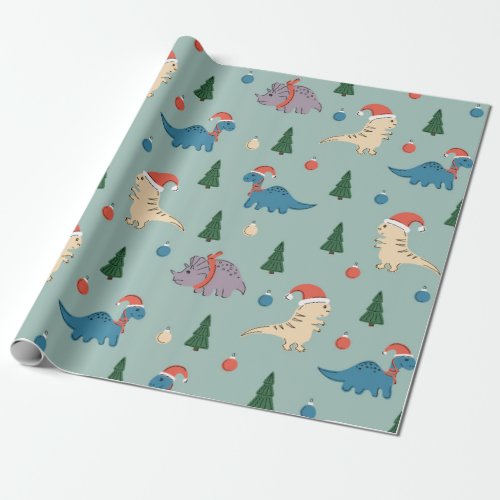FUN ILLUSTRATION CHRISTMAS DINOSAUR GIFT WRAPPING  WRAPPING PAPER