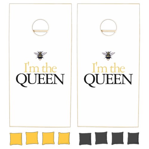 Fun Im The Queen Quote White Gold Black Cornhole Set