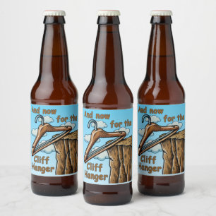 Fun Image of Cliff Hanger with Playful Wordplay Beer Bottle Label