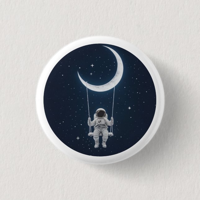 Fun in Space - Astronaut Swinging on the Moon Button (Front)