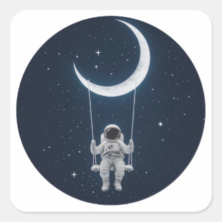 Fun in Space - Astronaut Swinging on the Moon Square Sticker
