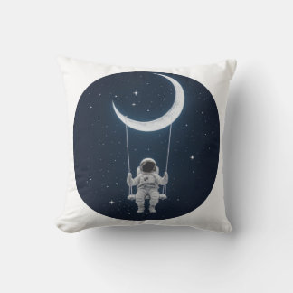 Fun in Space - Astronaut Swinging on the Moon Throw Pillow