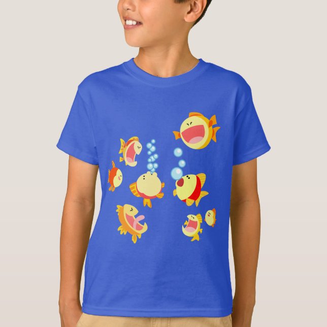Fun in The Fish Tank cartoon Children T-Shirt (Front)