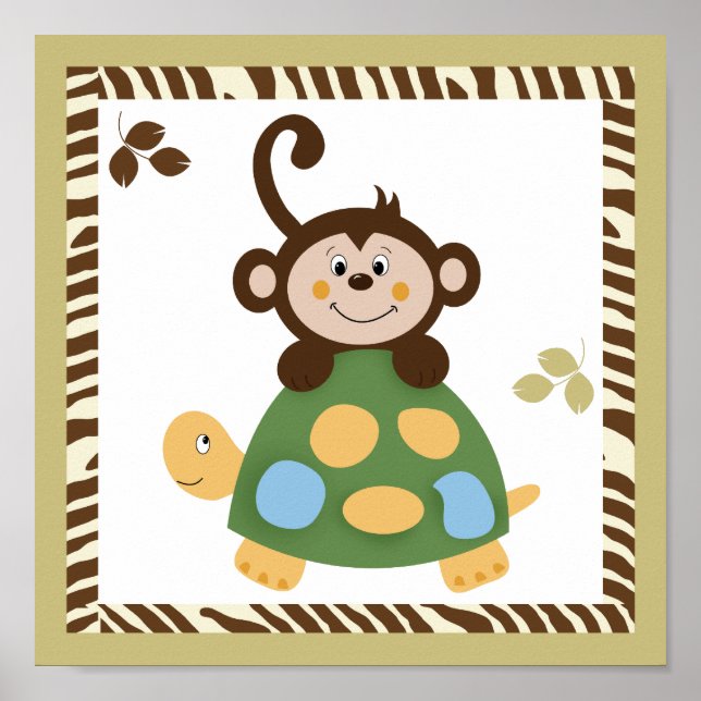 Fun in the Jungle 10x10 Monkey Art Poster Print (Front)