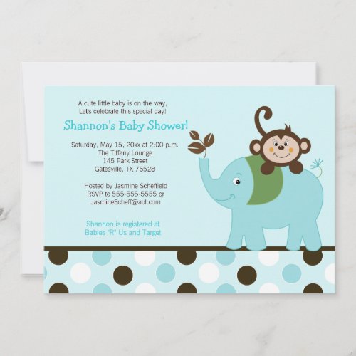 Fun in the Jungle Elephant Invitation _ Blue Dot