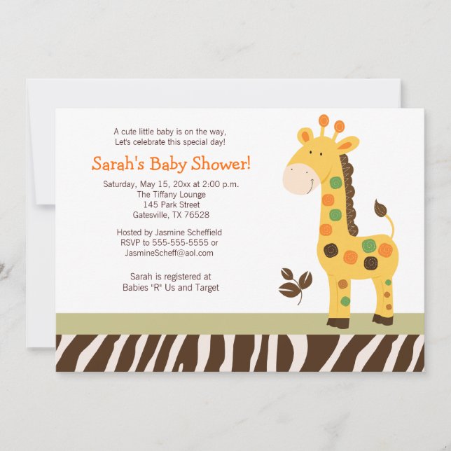 Fun in the Jungle Giraffe Baby Shower Invitation (Front)