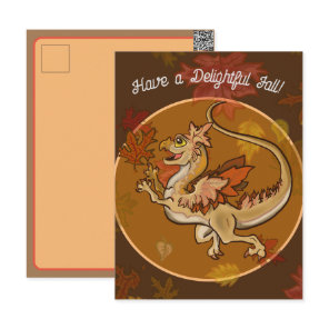 Fun in the Leaves Dragon Holiday Postcard
