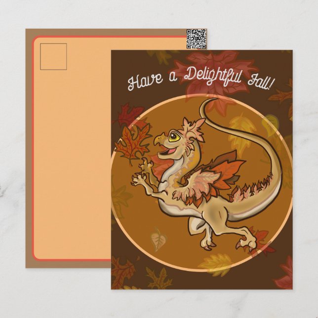 Fun in the Leaves Dragon Holiday Postcard (Front/Back)