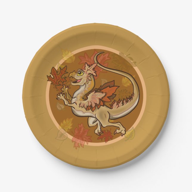 Fun in the Leaves Dragon Paper Plates (Front)