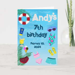 Fun In The Pool Swimming Pool Birthday Party  Thank You Card