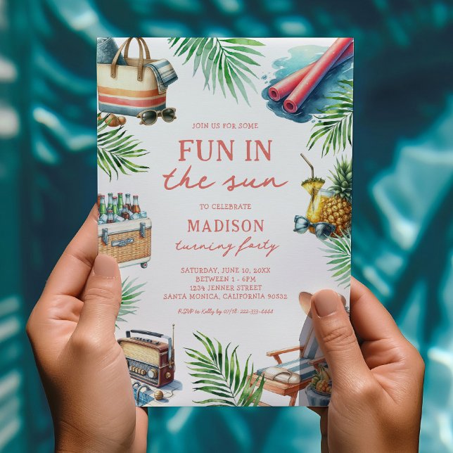 Fun In The Sun Adult Pool Party Birthday Invitation (Creator Uploaded)