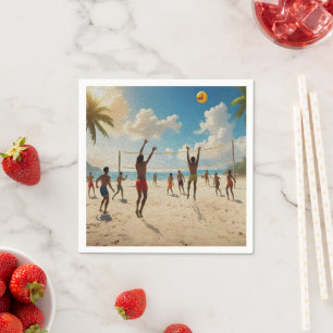 Fun In The Sun Beach Volleyball Oil Paint, Napkins