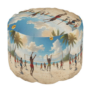 Fun In The Sun Beach Volleyball Oil Paint, Pouf