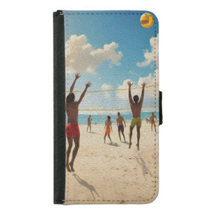 Fun In The Sun Beach Volleyball Oil Paint, Samsung Galaxy S5 Wallet Case