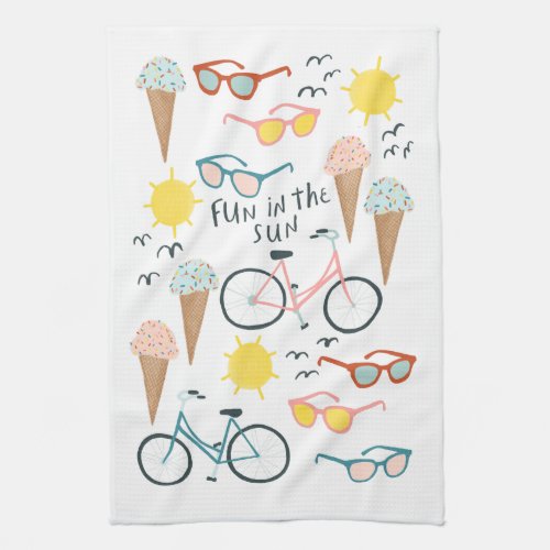 Fun in the sun bikes ice cream kitchen towel