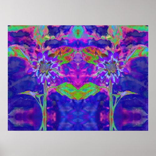 Fun in the Sun blue purple abstract sunflower Poster