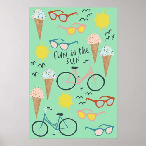 FUN IN THE SUN Cute Colorful Summertime Art Poster