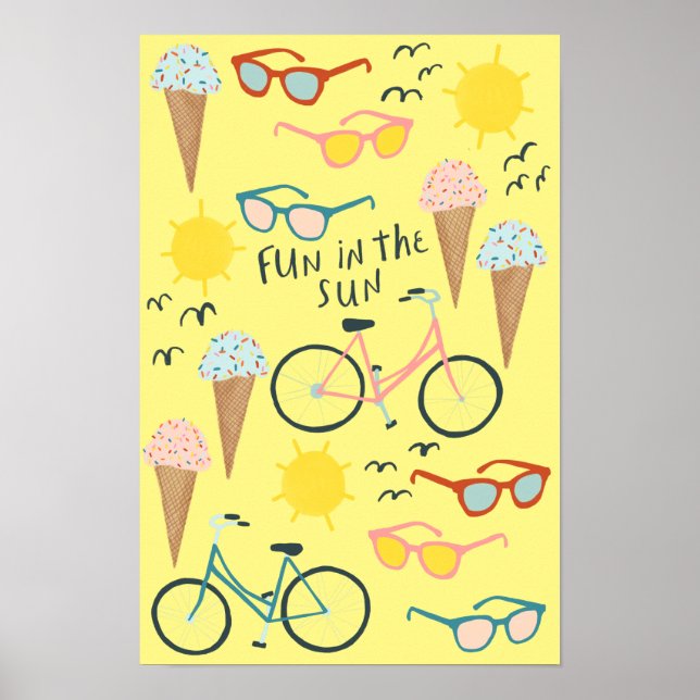 FUN IN THE SUN Cute Colorful Summertime Art Poster (Front)