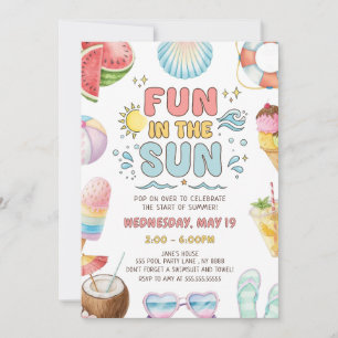 Fun In The Sun, End of School Party Invitation