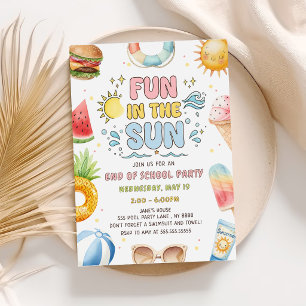 Fun In The Sun, End of School Party  Invitation