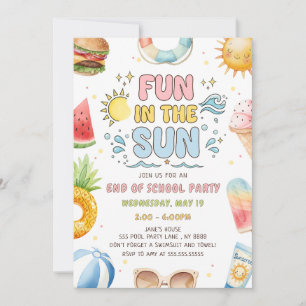 Fun In The Sun, End of School Party Invitation