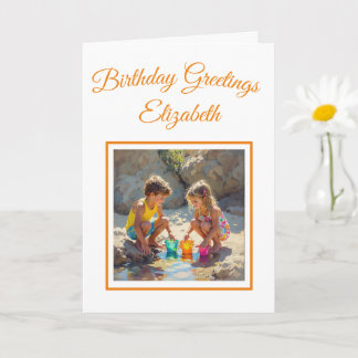 Fun in the Sun Girl and Boy on the Beach  Card