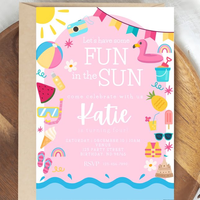 Fun in the Sun Girl Birthday Invite Editable Summe (Creator Uploaded)