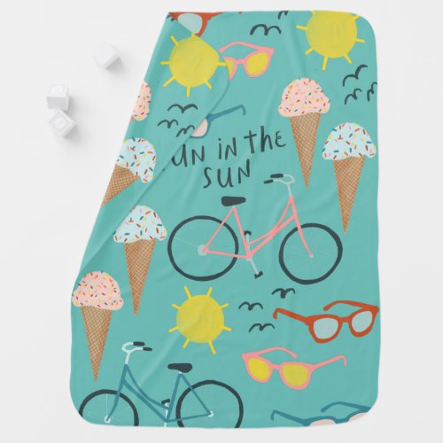 FUN IN THE SUN Ice Cream Bicycles Beach cute Baby Blanket